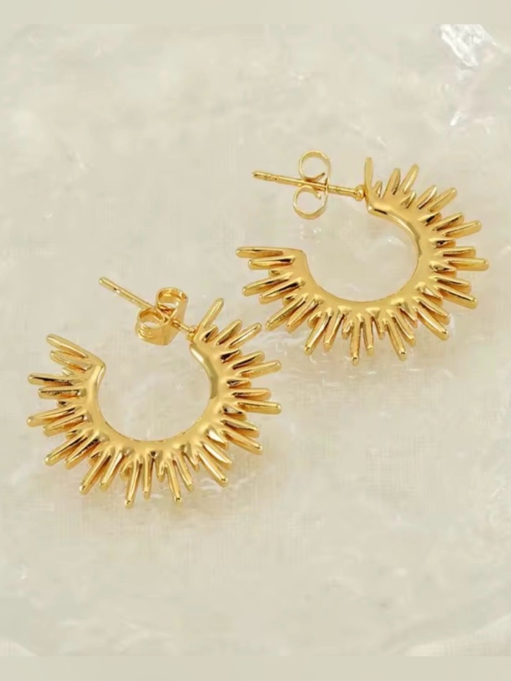 Sunburst 18K Gold Plated Stainless Steel Earrings - Picture 4 of 6